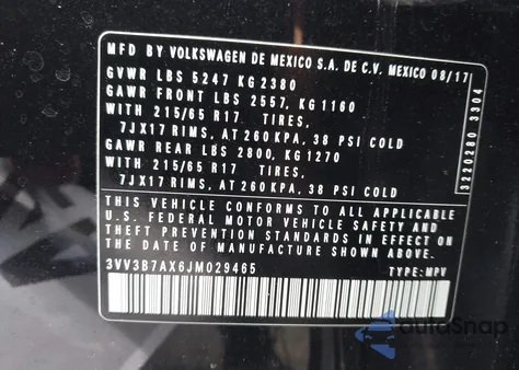 2018 Volkswagen Tiguan 2.0T Se/2.0T Sel z USA, uszkodzony, nr VIN 3VV3B7AX6JM029465